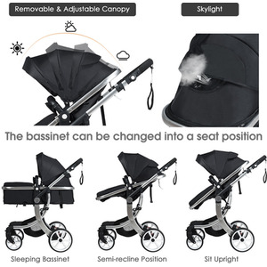 2-in-1 Baby Stroller Pushchair Reversible Bassinet Pram - Black by Costway