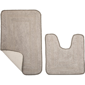 Bath Mats Set Rubber Backing - Silver Grey by Roseley