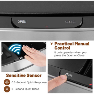 72L Stainless Steel Trash Can - Silver by Costway