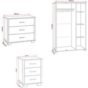 Oliver 3 Door Wardrobe Bedroom Set - Light Oak Effect by Seconique