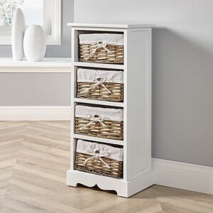 Home Source Lichfield 4 Willow Basket Drawer Chest Storage Unit - White by Home Source