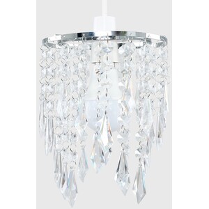 Pair of Silver Ceiling Pendant Shade With Clear Acrylic Crystal Effect Droplets - Silver by ValueLights