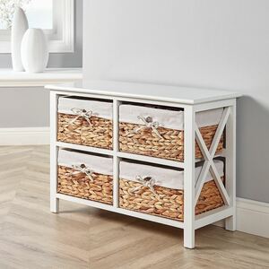 Home Source Dartmouth 4 Wicker Basket Drawer Chest Storage Unit - White by Home Source