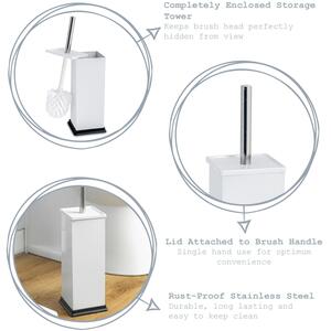 Square Stainless Steel Toilet Pedal Bin Brush Set - White by Harbour Housewares