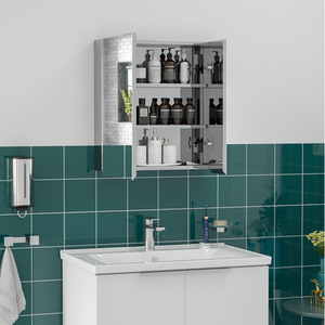 Wall Mounted Bathroom Mirror Cabinet with Doors Storage Shelves - Silver by kleankin