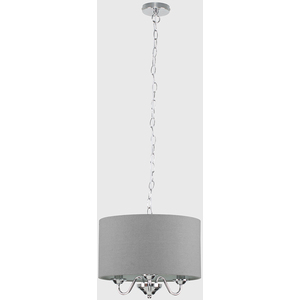 Modern Chrome 3 Way Curved Arm Grey Linen Slimline Drum Ceiling Light Pendant - Silver by ValueLights