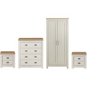 Wooden 4 Piece Furniture Set Wardrobe Chest of Drawers Bedsides Highgate - Cream by Birlea