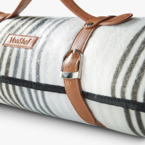 Picnic Blanket with Faux Leather Carry Handle - White / 180cm by VonShef