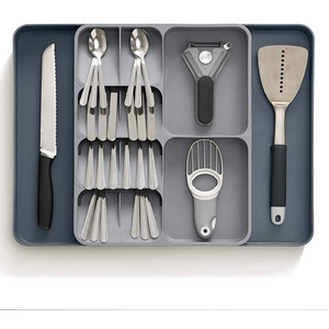 Cutlery Organiser Utensil Storage Adjustable Inserted Drawer Tray - Grey by Livingandhome