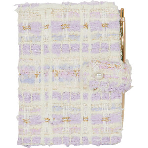 Lilac Check Fabric A6 Notebook and Pen - Purple