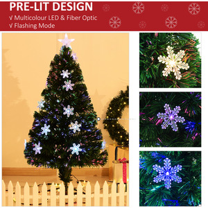 HOMCOM Artificial Christmas Xmas Tree Snowflake LED - Green / 4ft by HOMCOM