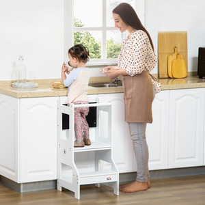 HOMCOM 2-in-1 Kids Step Stool, Toddler Table and Chair Set - White by HOMCOM