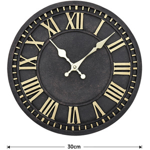 Industrial Round Roman Numeral Wall Clock - Gold and Black by Livingandhome