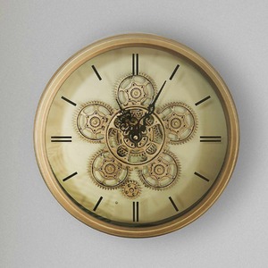 Vanity Living Round Glass Front Gear Wall Clock - Gold / 23cm by Vanity Living
