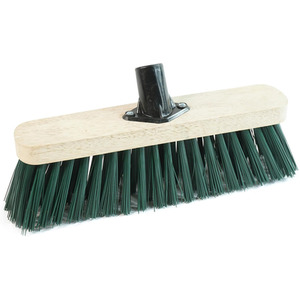 Green 12 Inch PVC Bristle Hard Floor Sweeping Broom With Wooden Handle - Green by STORM TRADING GROUP