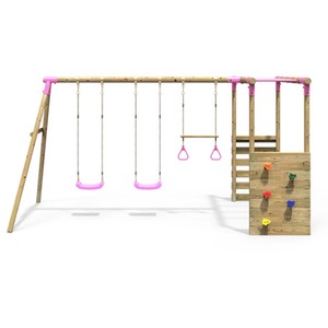 Wooden Swing Set with Trapeze, Climbing Wall and Monkey Bars - Comet by Rebo