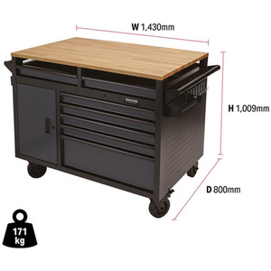 Draper Bunker Roller Workstation with Workbench - Grey / Workbench Roller Tool Cabinet 14 Drawer by Draper