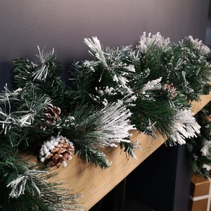 Snow Flocked Christmas Garland with Pine Cones and Mixed Needles - Green by Samuel Alexander