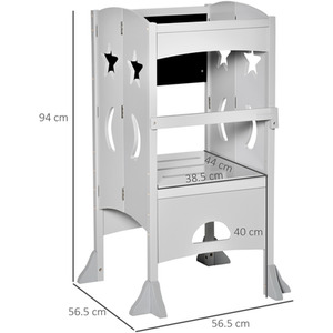 HOMCOM Kids Step Stool Toddler Kitchen Stool with Blackboard Lockable Handrail - Grey by HOMCOM