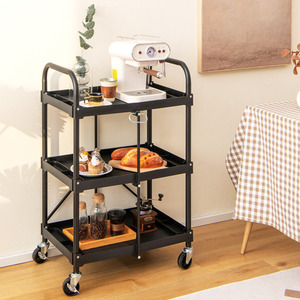 3-Tier Folding Trolley Cart - Black by Costway