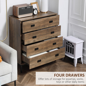 HOMCOM Chest of Drawers, 4-Drawer Storage Organiser Unit - Brown by HOMCOM