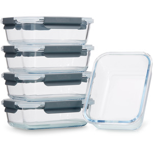5 Piece Meal Prep Glass Containers with Lids - Clear by VonShef