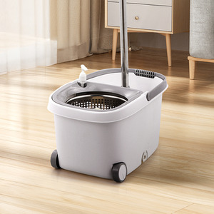 Mobile Mop Bucket with 2 Replacement Heads - Grey & White by komore