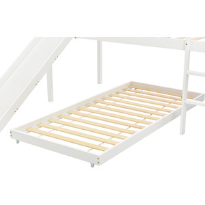 Bunk Bed for Kids with Adjustable Ladder and Slide - White by Abrihome