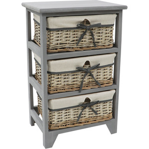 JVL Sherborne 3 Drawer Willow Storage Unit - Grey by JVL