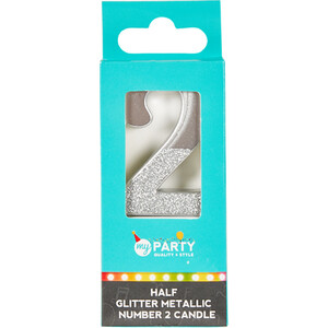 Half Glitter Metallic Candle - Silver / 2