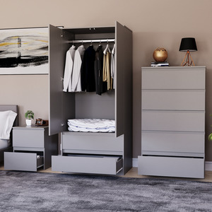 Denver Bedroom Set (2 Drawer Bedside, 5 Drawer Chest, 2 Door 2 Drawer Wardrobe) by Vida Designs
