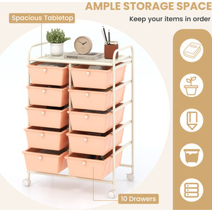 Storage Rolling Cart with 10 Drawers by Costway
