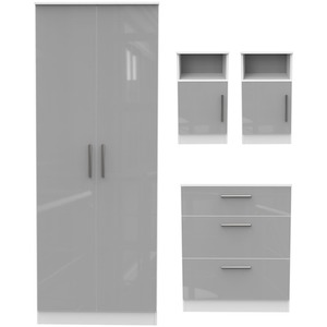 Contrast Ready Assembled Four Piece Bedroom Set - Light Grey / White