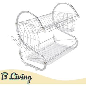 Two Tier Dish Drainer Drying Rack - Chrome by B Living