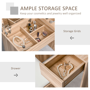 HOMCOM Dressing Table Set With Mirror - Wood Grain by HOMCOM