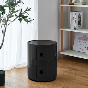 Round Beside Table Filling Cabinet Chest Unit Stockable - Black / 2 by Livingandhome