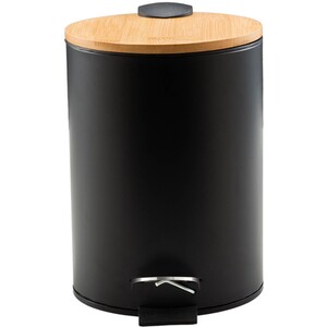 Bathroom Bin with Bamboo Lid 3L - Black