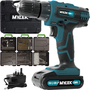 Cordless Drill with MYLEK 4ORCE Accessory Kit - Blue Black / 204 Pieces by Mylek