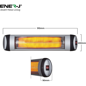 2000W Wall mounted Patio Heater with Quartz Tube - Grey by EnerJ Smart