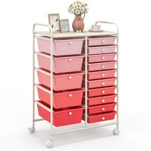 15 Drawers Mobile Storage Trolley-Red - Red by Costway