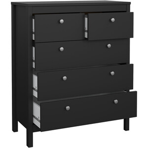 Madrid 3 Piece Bedroom Set - Matt Black / 1 x 2-drawer bedside table, 1 x 5-drawer chest of drawers and 1 x 2-door wardrobe