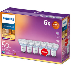 Philips LED WarmGlow Dimmable 6pack GU10 - Warm White by Philips
