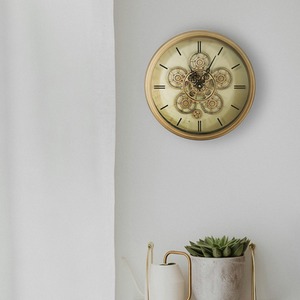 Vanity Living Round Glass Front Gear Wall Clock - Gold / 23cm by Vanity Living