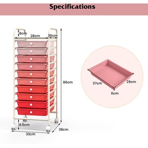 10 Drawer Rolling Storage Cart by Costway