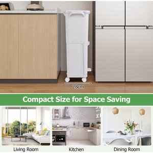 2-Tier Trash Can Kitchen Garbage Bin - White by Costway