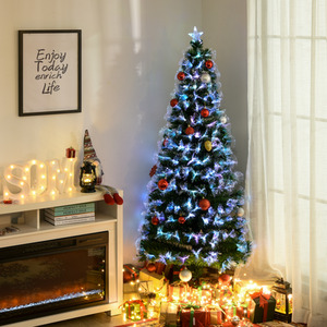 HOMCOM 6FT Multicoloured Artificial Christmas Tree with PreLit Modes Metal Stand - Green, blue and red by HOMCOM