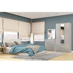 Wooden 4 Piece Furniture Set Wardrobe Chest of Drawers Bedsides Lynx - Grey by Birlea