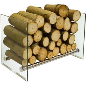 OKATON - 58cm Contemporary Tempered Glass and Steel Log Store - Silver - Silver by Watsons