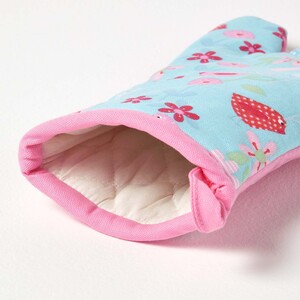 Birds and Flowers Pink Cotton Oven Glove - Pink by Homescapes