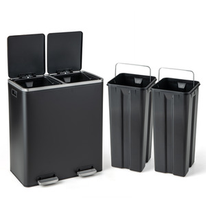 60L Double Rubbish Bin - Black by Costway